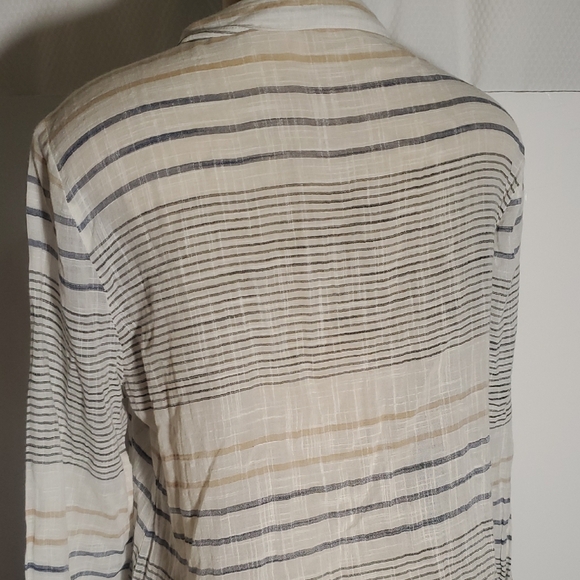 Blue Island Tan and cream Striped Swim Coverup Long Sleeve Tunic Sz M - Picture 6 of 11